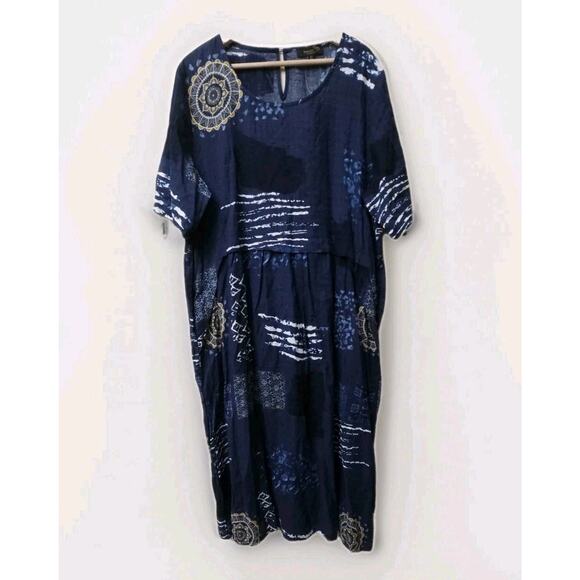 Suzanne Betro NWT Artsy Boho Midi Dress Size 3X Plus Multicolor Abstract Pockets - Picture 1 of 7